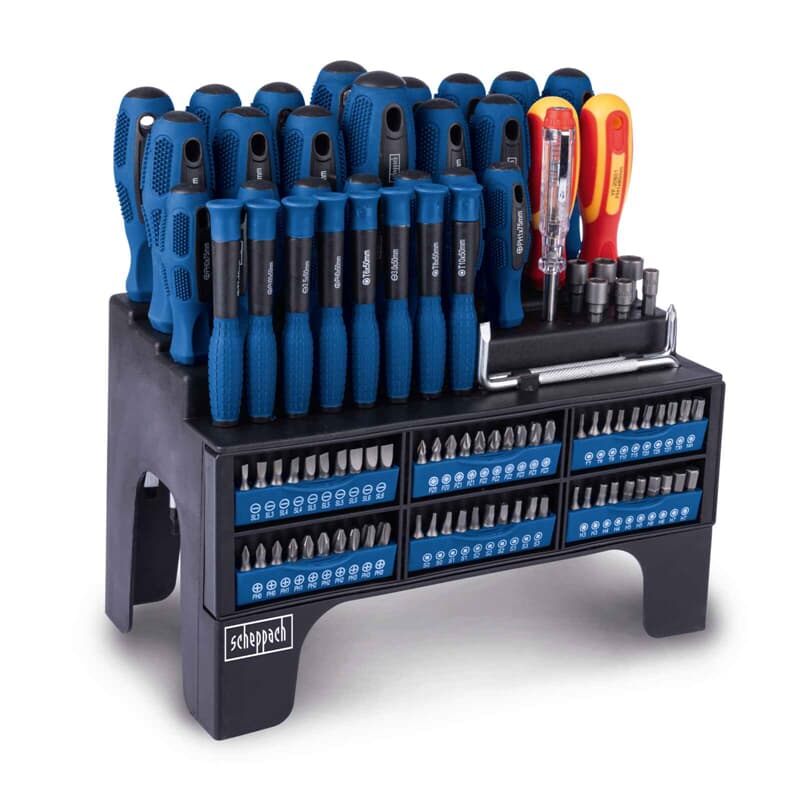 Scheppach 100-Piece VDE Screwdriver Set: Magnetic CrV Steel, Ergonomic Handles